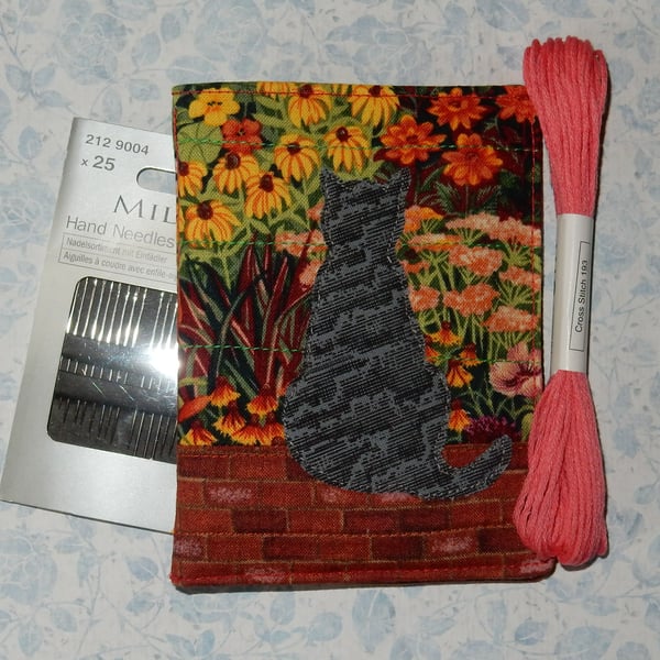 Needle case - Tabby cat on the garden wall sewing accessory