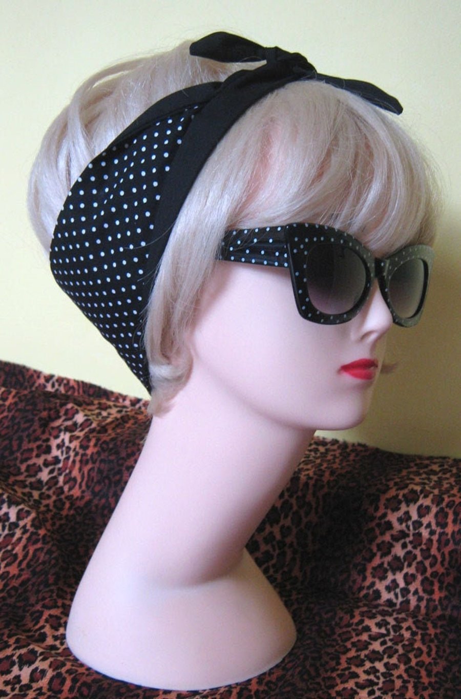 Polka Dot Hair Tie Black and White Rockabilly by Dolly Cool