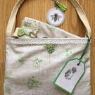 Botanical Design Handmade Classic Shopping Tote Bag with Bee and Heart Charms