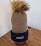 Bobble Hat Army Green and Navy Fleck Handmade Knitted Ladies - Image 3