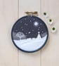 Monochrome Mini Landscape with Cottage Framed Hoop Art Embroidery (Style G)