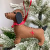 Brown Felt Sausage Dog Dachshund Hanging Decoration