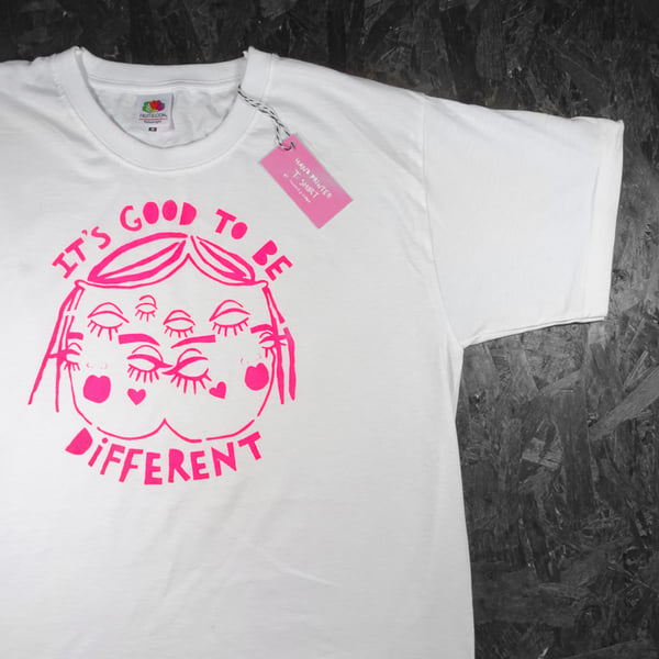 'It's good to be different'- Handprinted Tshirt (made to order)