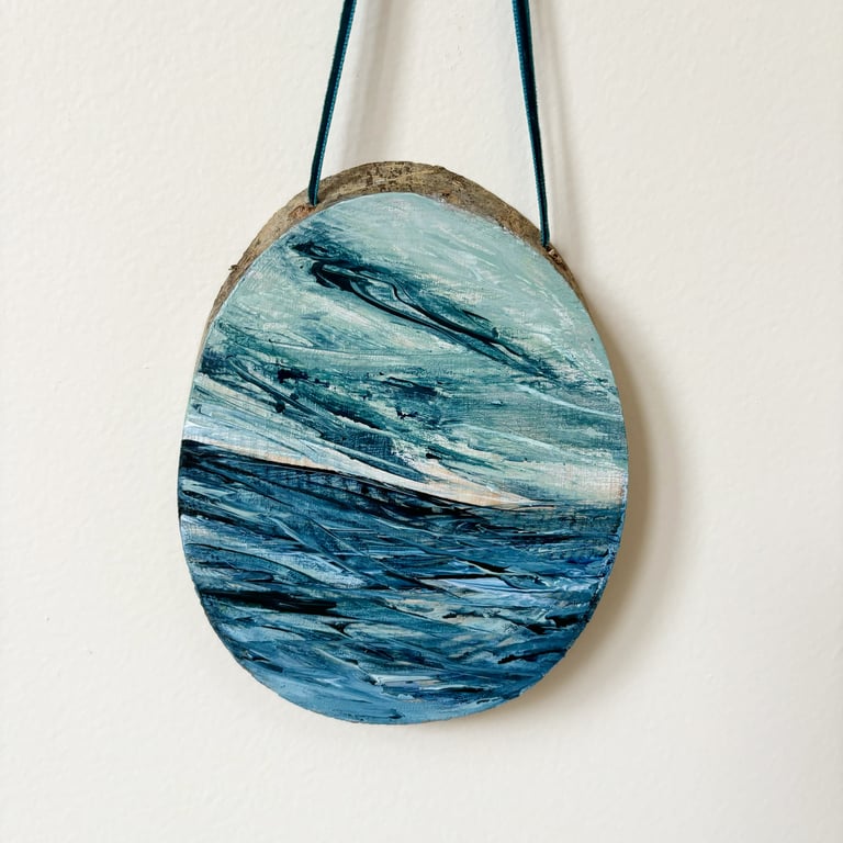 Original Seascape Hanging Wooden Log Slice - 'Acceptance'