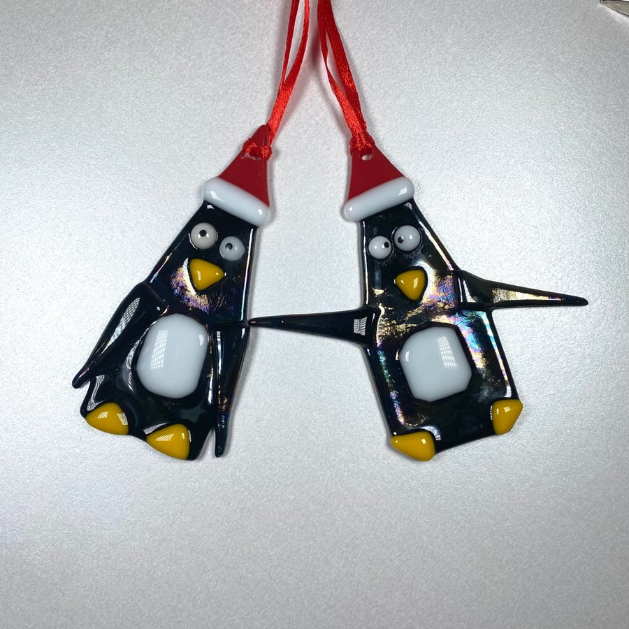 Pair of fused glass penguins- Christmas decoration