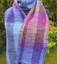 Handwoven Wool & Silk Scarf in Blues, Purple and Gold - Image 4
