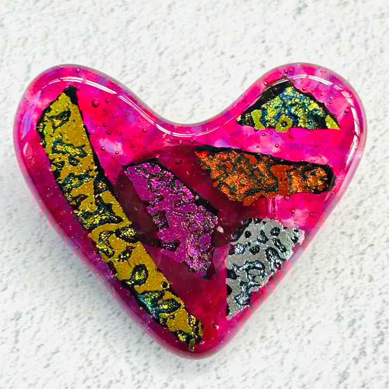 Cosmos dichroic glass heart brooch