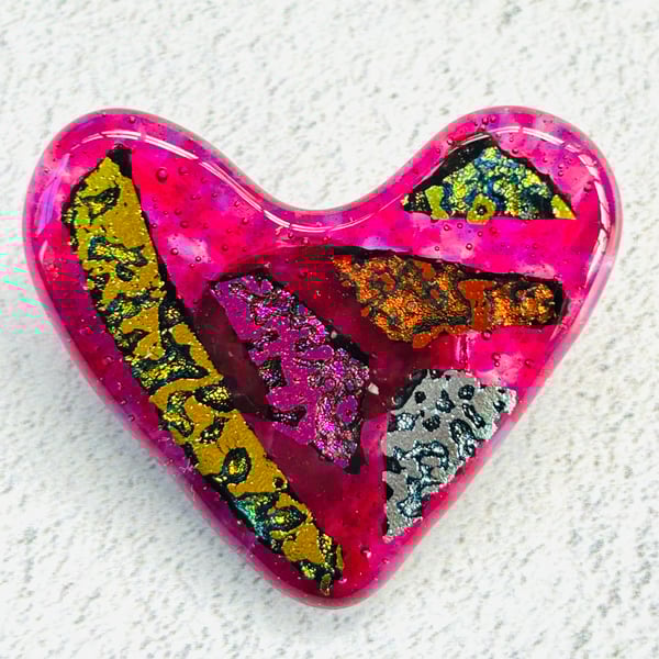 Cosmos dichroic glass heart brooch
