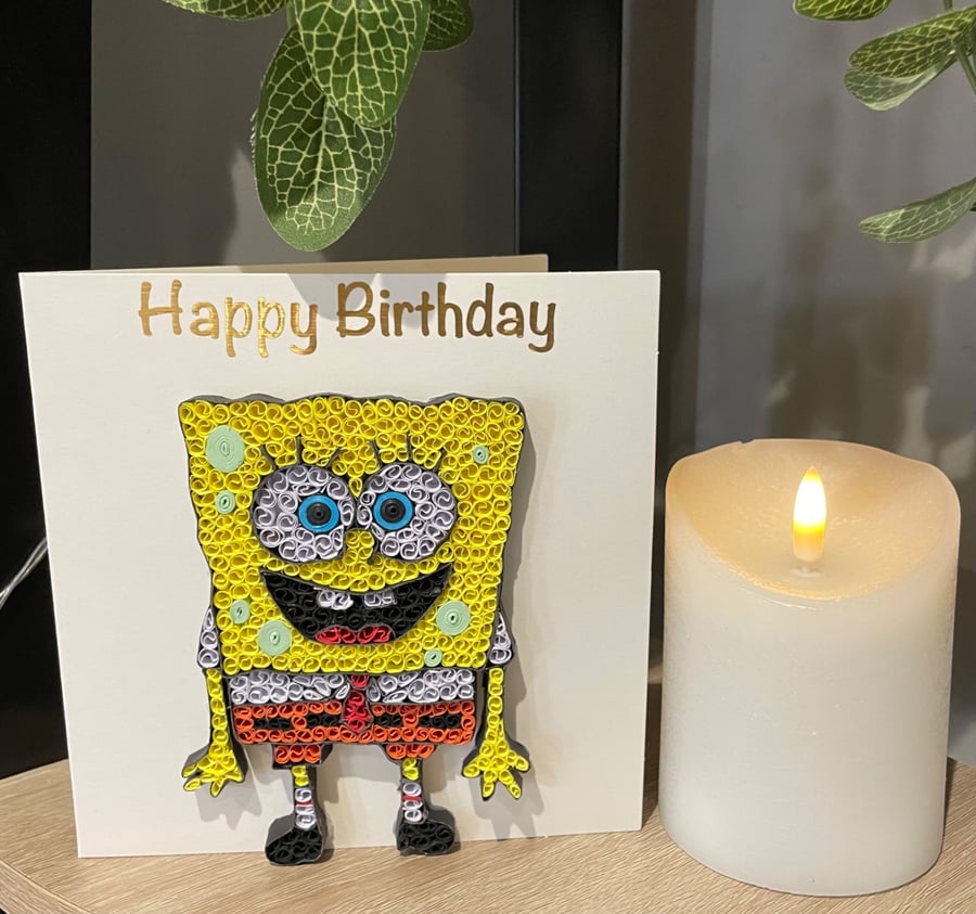 Stunning Handmade Quilled Sponge Bob Card