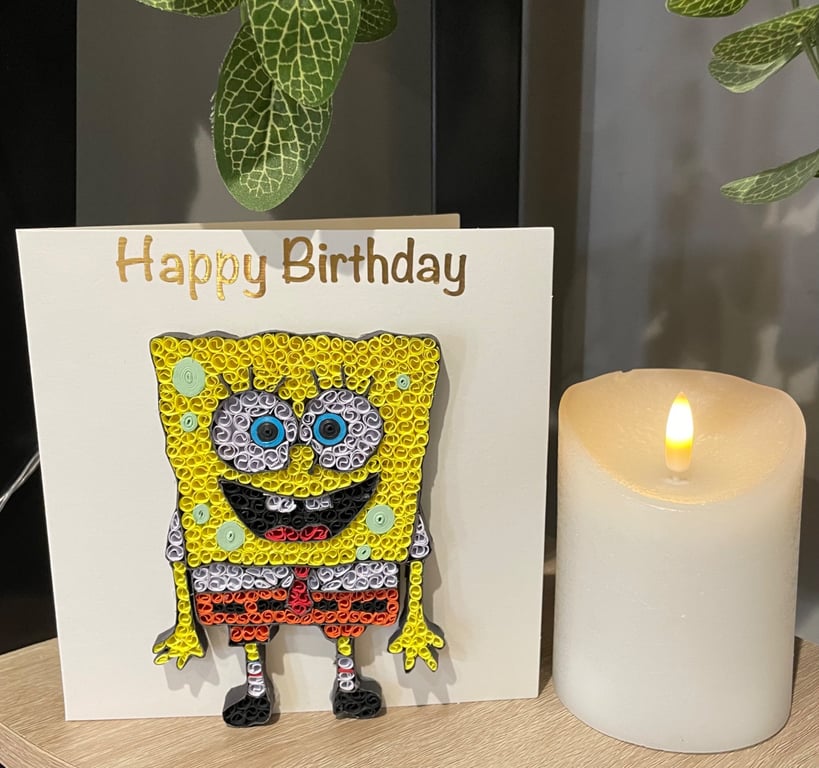 Stunning Handmade Quilled Sponge Bob Card