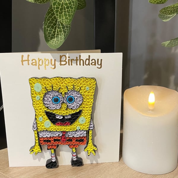 Stunning Handmade Quilled Sponge Bob Card
