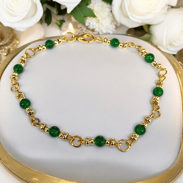Emerald Green Jade Gold Plated Bracelet