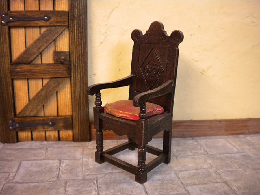 Dolls House Chair - Tudor Cottage Medieval Furniture Old Tudor Chair