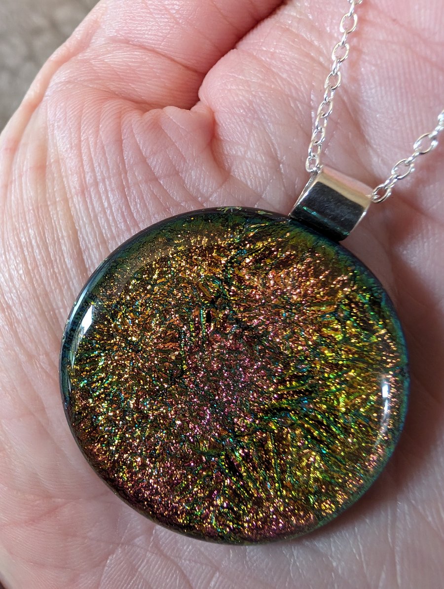 Dichroic Fused Glass Pendant on 925 hallmarked Silver bail 