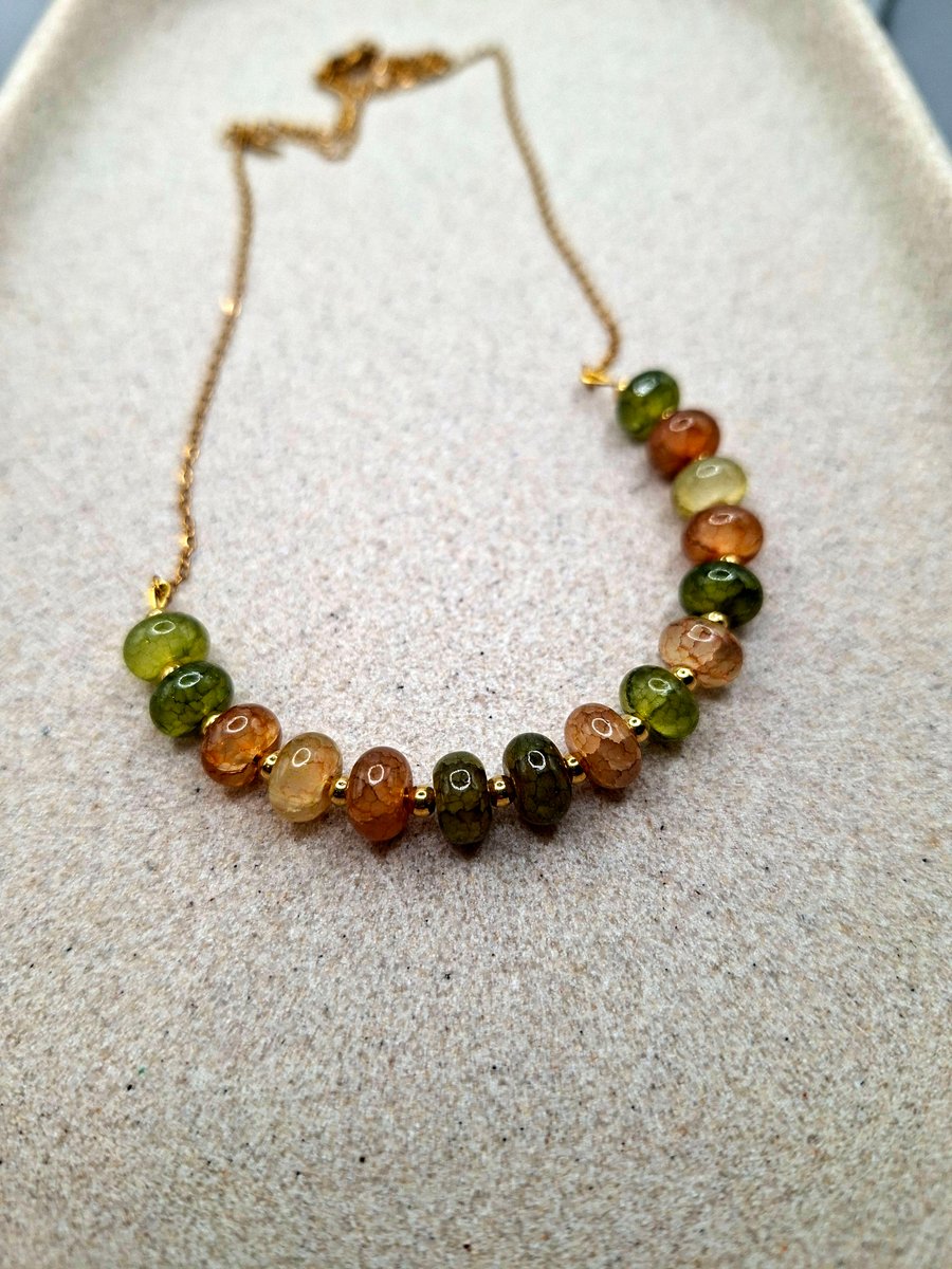 Warm Amber & Green Bead Necklace