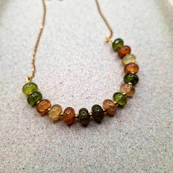 Warm Amber & Green Bead Necklace