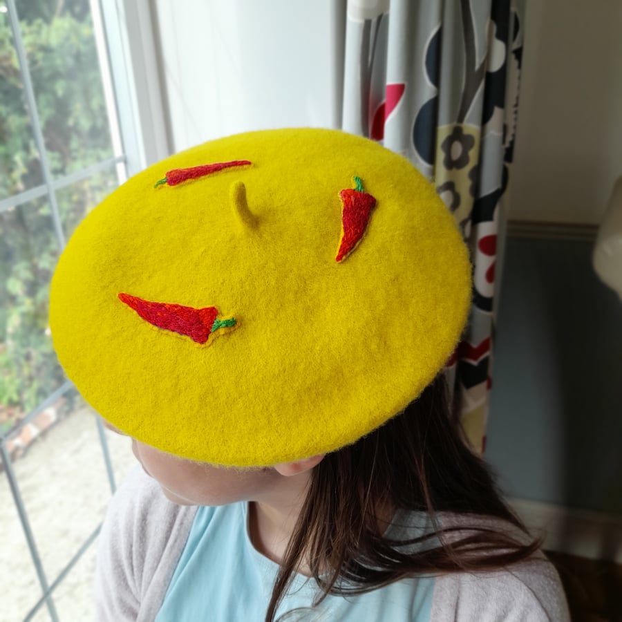 Children's Embroidered Chilli Beret, fun hat for girl