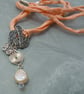 Mother of pearl, Swarovski bead, Celtic spiral & charm pendant necklace - Image 4