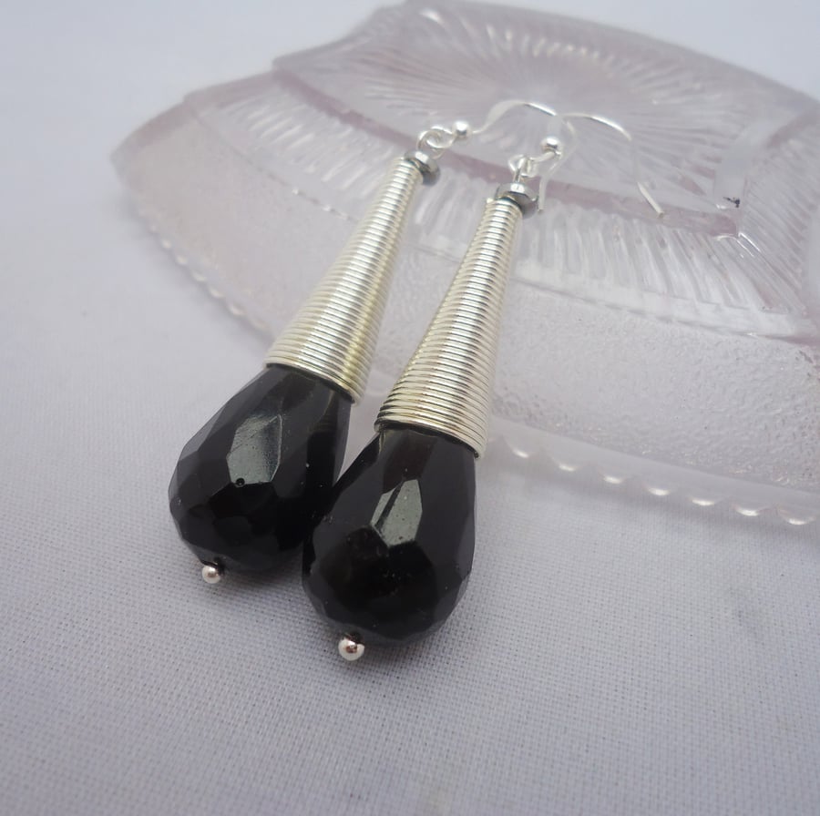 Obsidian Earrings, Long Obsidian Earrings, Black Obsidian Earrings