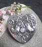 Heart Brooch with Rose Quartz, Love Birds Design - Image 1