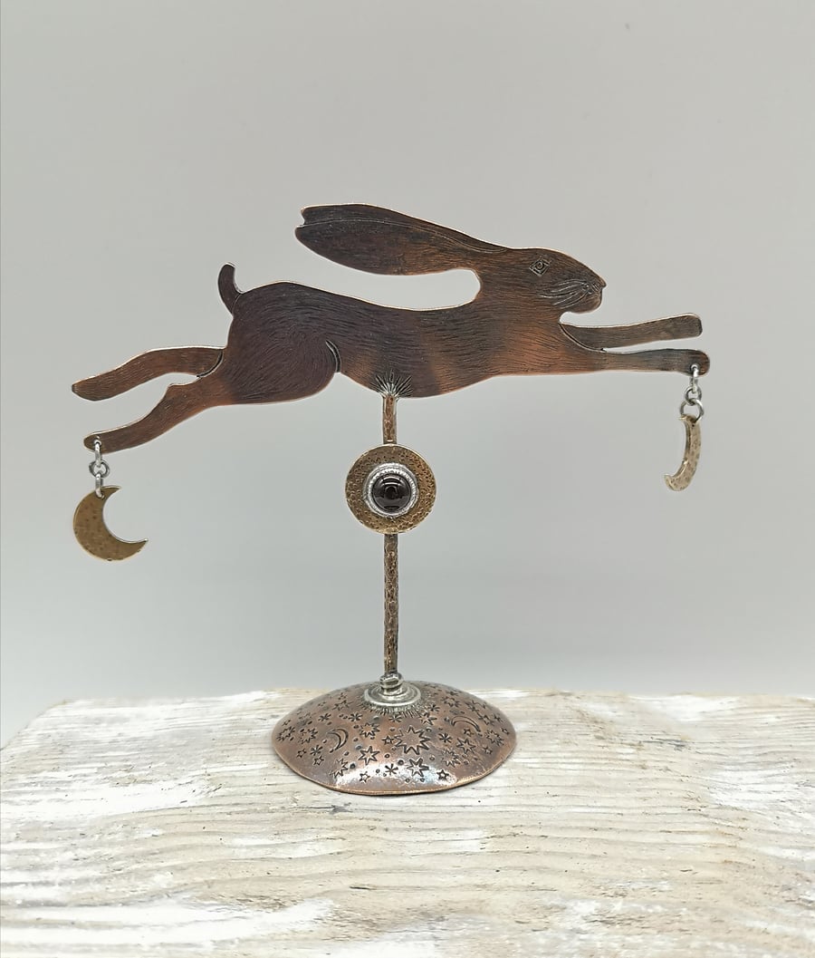 Decorative Copper Hare with Garnet 