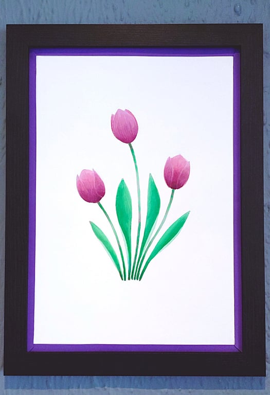 Genuine Made in UK Framed A3 Print Tullips Vibrant Stylish Purple Border Wallart