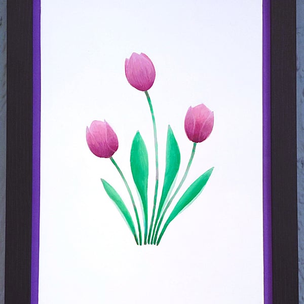 Genuine Made in UK Framed A3 Print Tullips Vibrant Stylish Purple Border Wallart