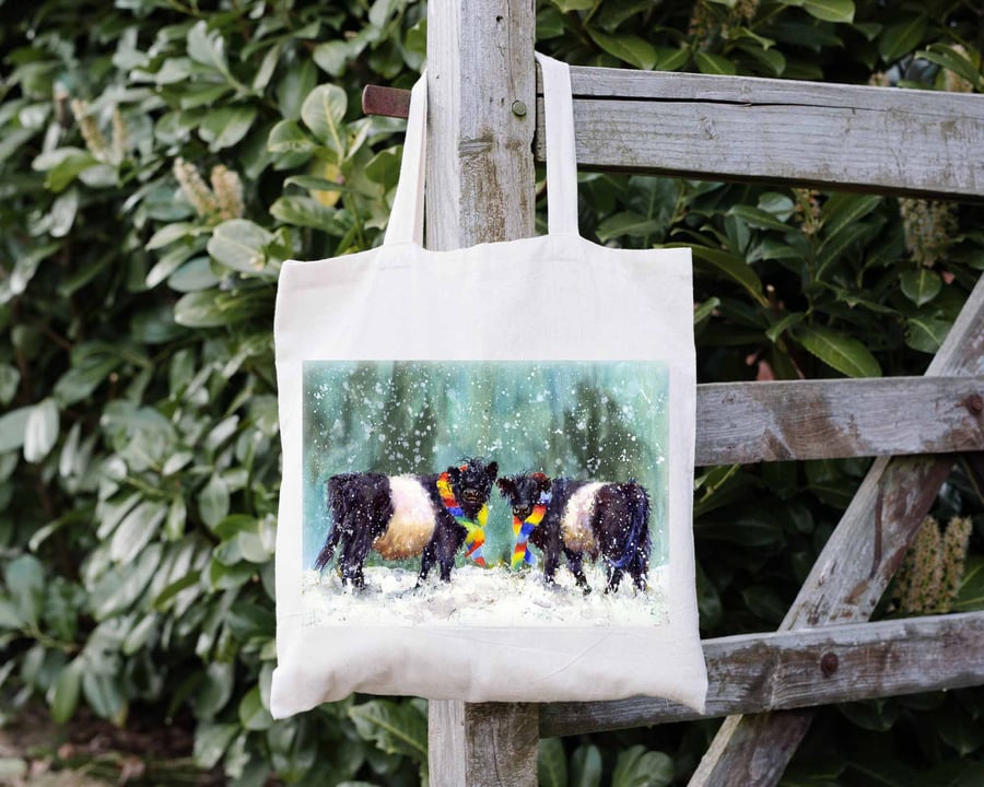 Belted Galloway Cow Tote Bag, Shopping Bag.