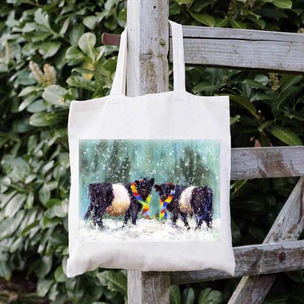 Belted Galloway Cow Tote Bag, Shopping Bag.