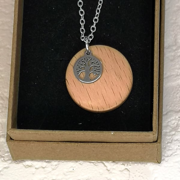 Woodturned Pendant in Beech with tree of life embellishment