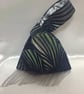 Navy Chenille Art Deco fabric Japanese Knot bag with 9cm silver grey tassel trim