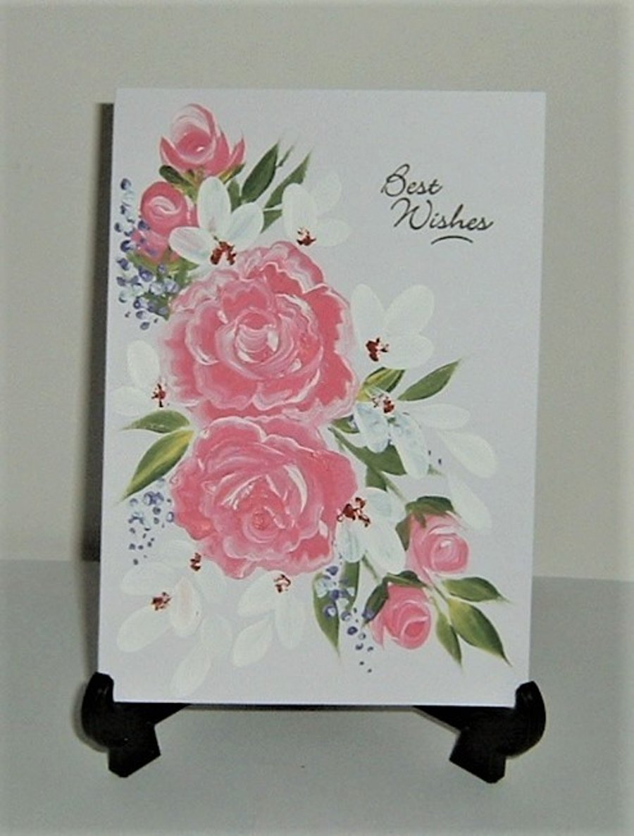hand painted floral greetings card ( ref F 668)