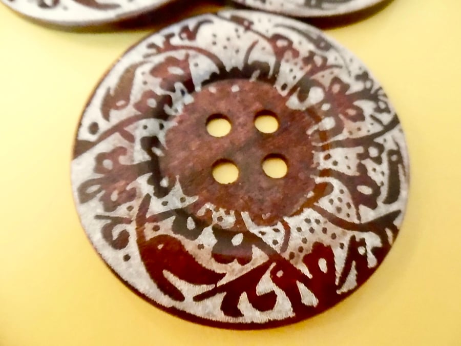 6cm Raised Edge  Brown Patterned Large Wood  Buttons ABSTRACT pattern