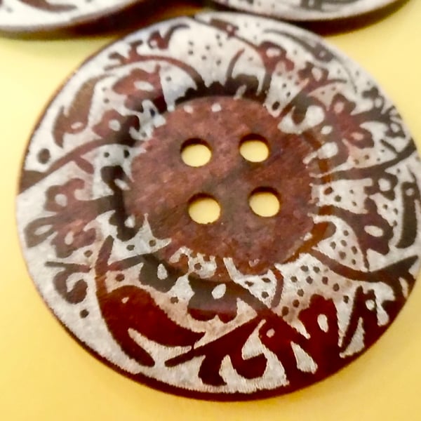 6cm Raised Edge  Brown Patterned Large Wood  Buttons ABSTRACT pattern