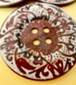 6cm Raised Edge  Brown Patterned Large Wood  Buttons ABSTRACT pattern - Image 1