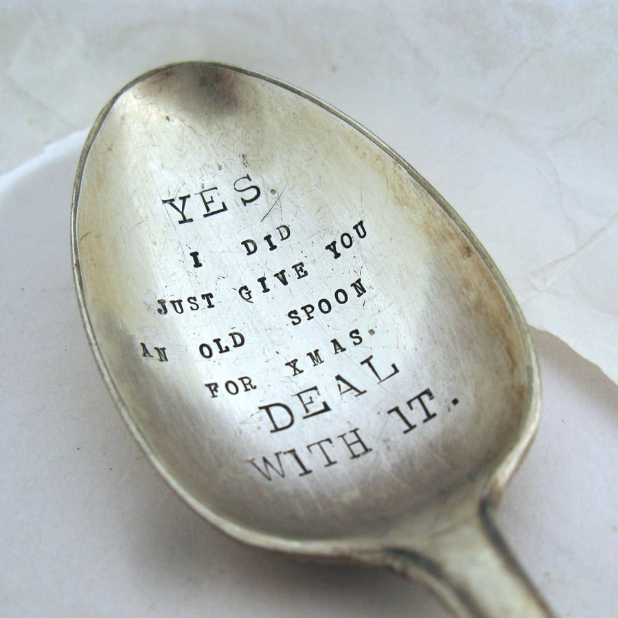 Deal With It, Joke Xmas Gift, Old Spoon, Hand S... Folksy