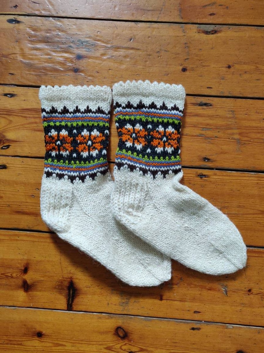 Handknit rustic wool socks winter christmas nordic fairisle latvian scandinavian