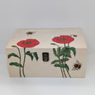 Poppies wooden memory keepsake box, pyrography poppy design, decorative storage 
