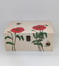 Poppies wooden memory keepsake box, pyrography poppy design, decorative storage 