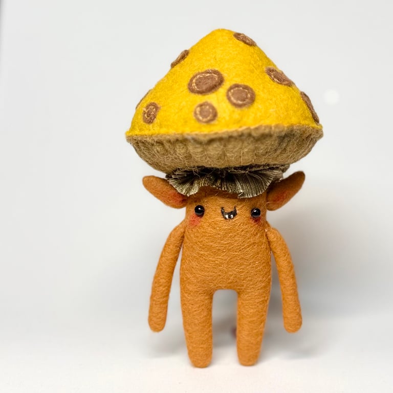 Yellow Mushroom Felt Art Doll 
