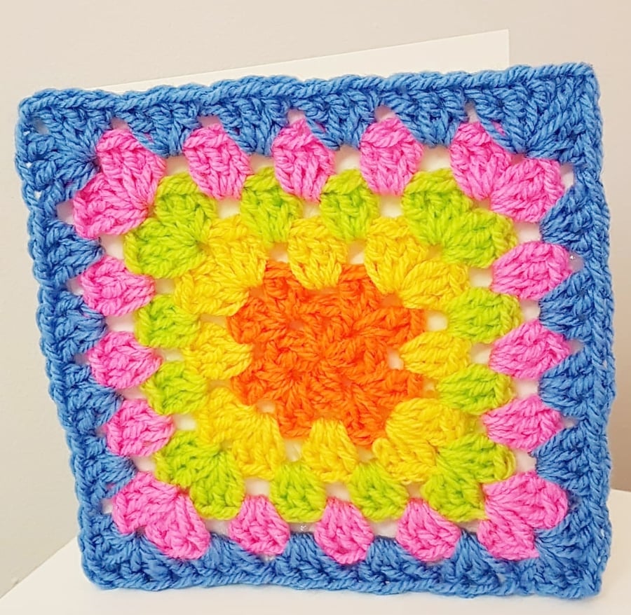 Hand crochet granny square card