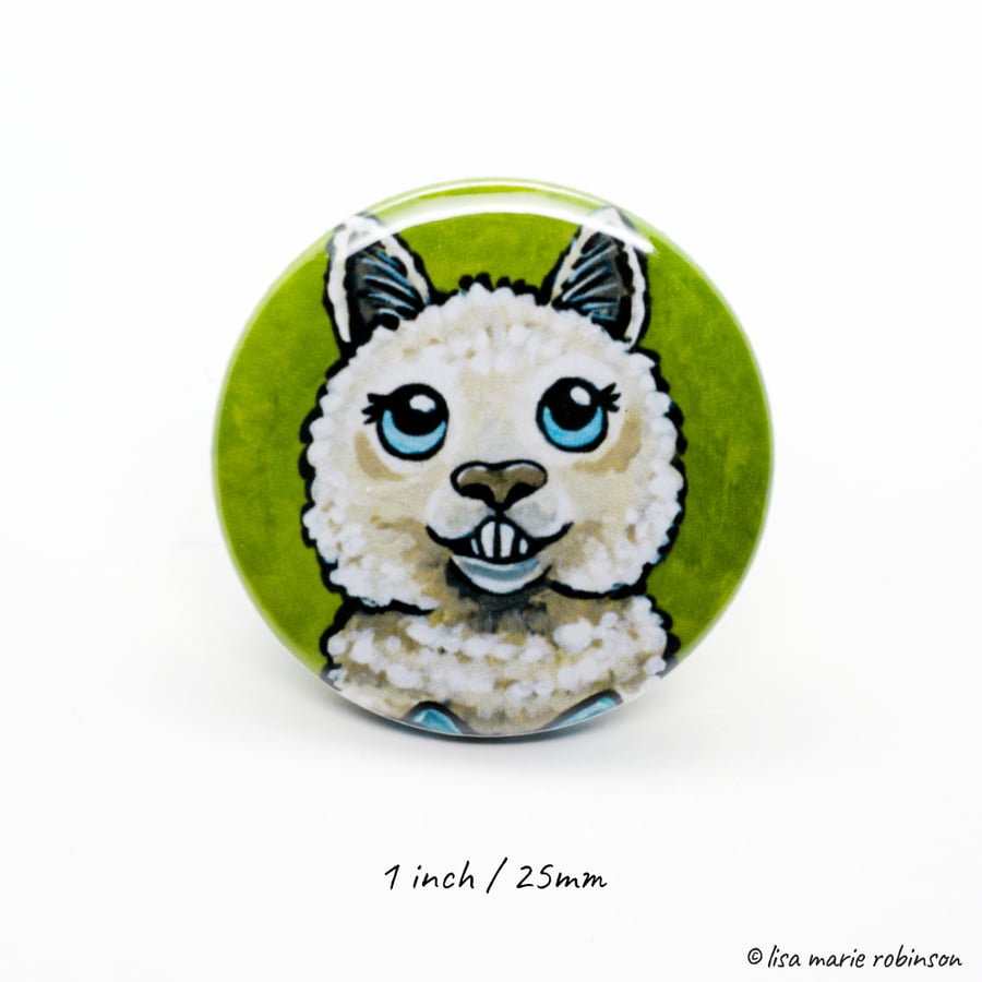 25mm Button Badge - Grinning Alpaca (1 inch)