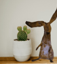 Handmade paper mache hare sculpture
