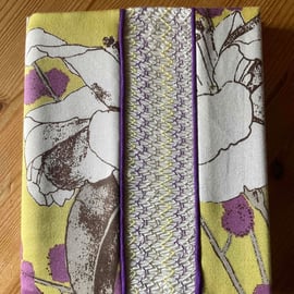 Smocked Slip Covered Sketchbook or Journal, Purple and Yellow Floral