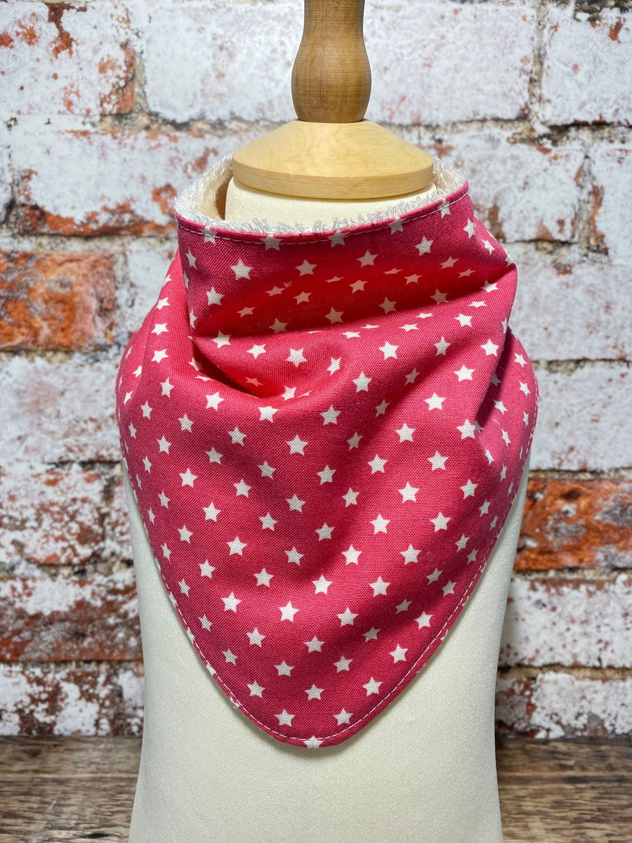 Baby Dribble Bib Bandana One Size Cotton Bamboo Towelling Raspberry Pink Stars