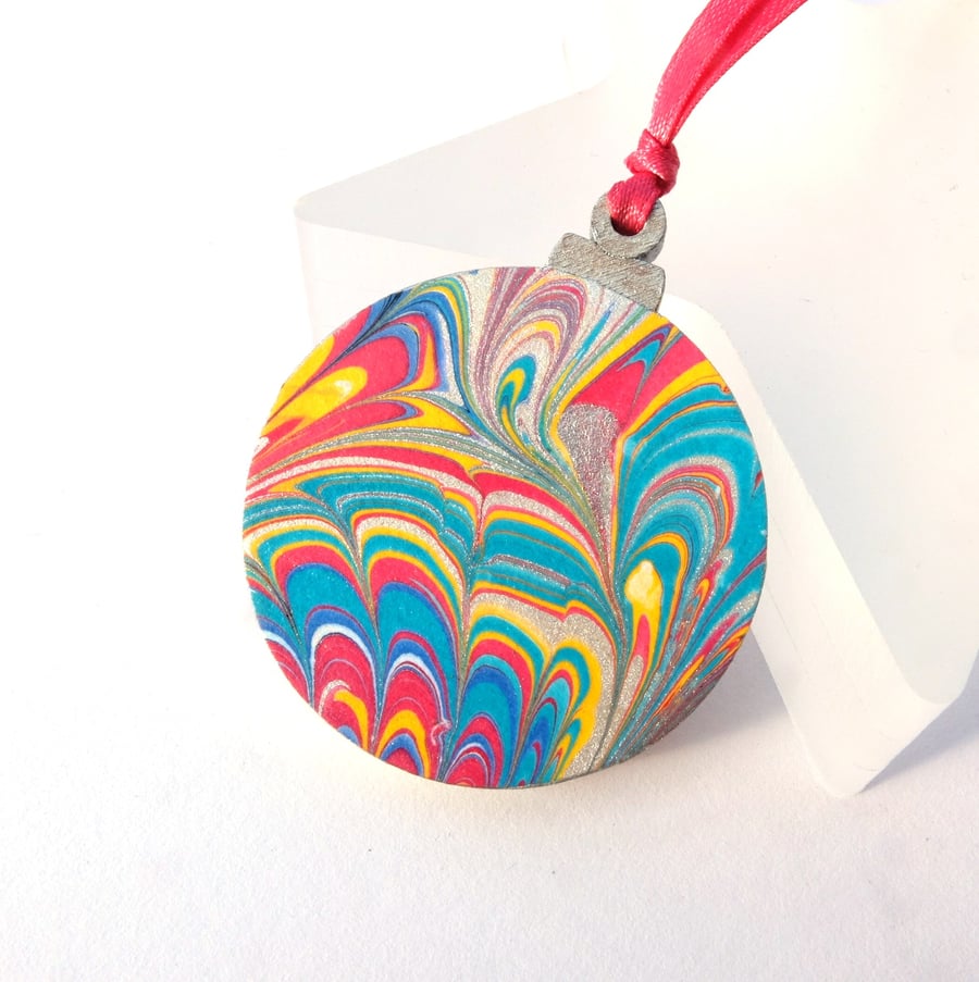 Marbled paper Christmas bauble hanging decoration ornament