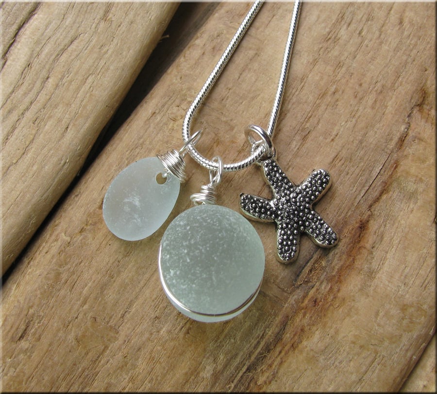 Natural sea glass bubble pendant 