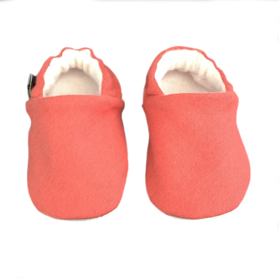 Baby Shoes Plain CORAL RED Organic Kids Slippers Pram Shoes BABY GIFT IDEA 0-9Y
