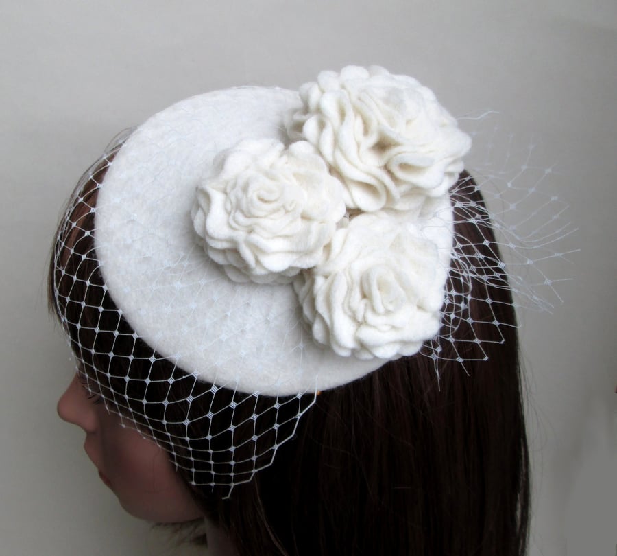 Cream Wedding Hat - Bridal Hat, Bride, Felt Fascinator, Wedding Accessory