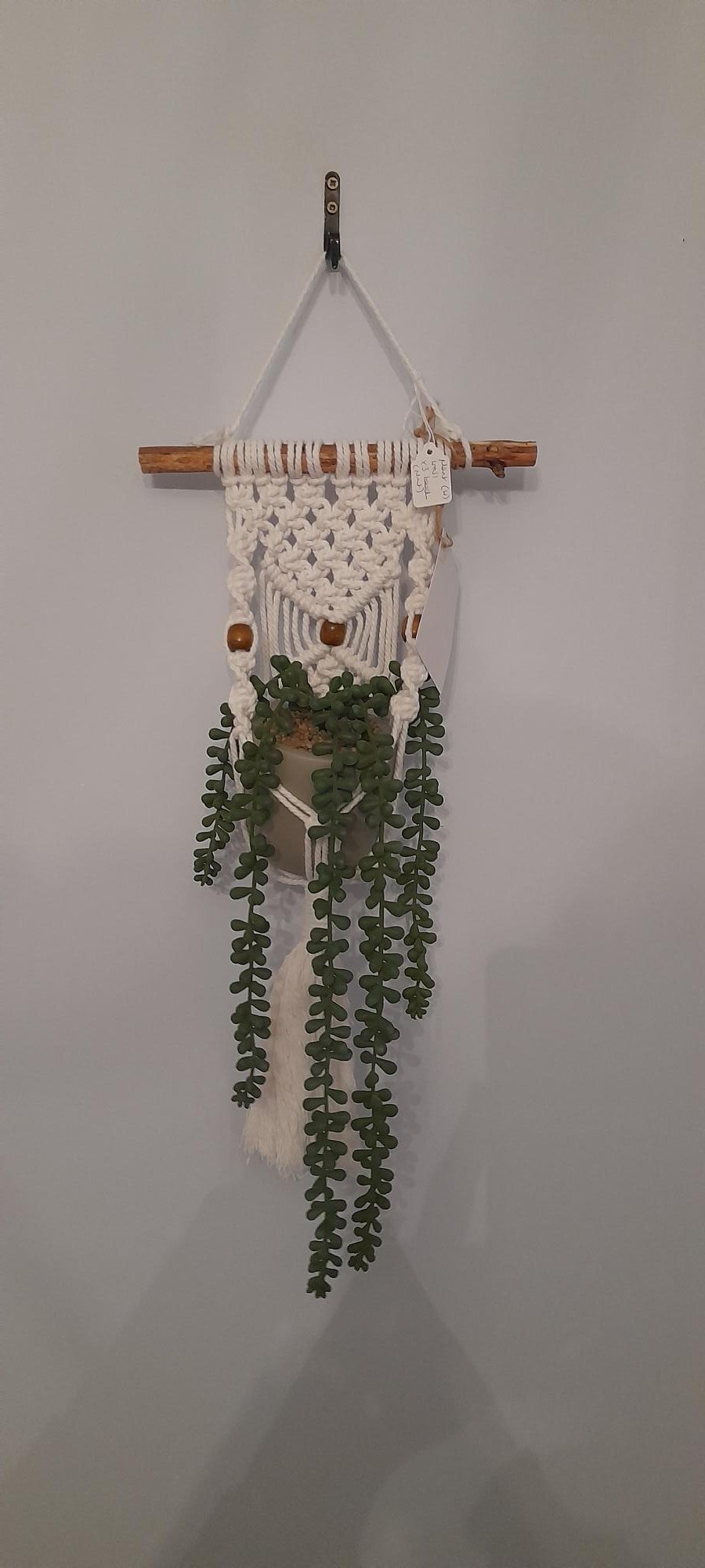 Handmade Macrame Wall-Hanging Planter with Wooden Beads